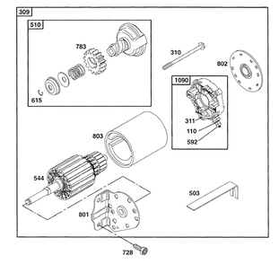 Electric Starter 1 Diagram and Parts List for 176432-0117-XX  Briggs and Stratton Engine